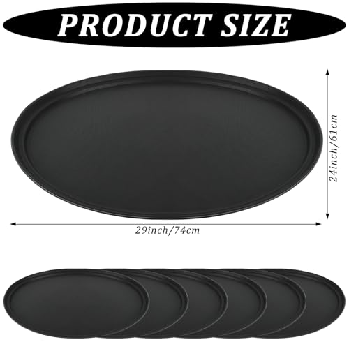 6 Pcs 24 Inch x 29 Inch Large Restaurant Serving Trays, Black PP Plastic Non Slip Tray,Oval Plastic Food Serving Tray with Raised Edges for Home Kitchen Restaurant Cafeterias Fast Food Service