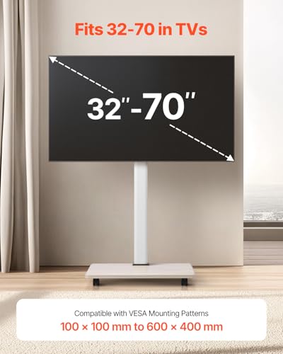 VEVOR Rolling TV Stand, Mobile TV Cart for 32-70 Inch Screens, 25° Left-Right Rotation and Height Adjustable TV Mount on Wheels, Holds up to 99 lbs for Corner, Bedroom, Outdoor, Max VESA 600x400mm - style: without Trays