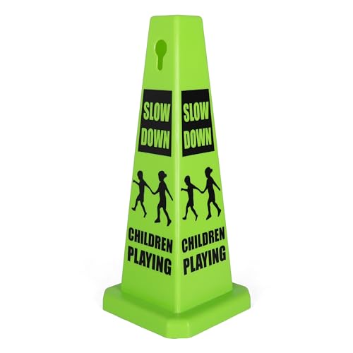 Imperial Standard Children Playing Cone - Children At Play Sign - Four-Sided Slow Down Kids Cones - Child At Play Signs - Drive Slow/Kid Alert Sign (4 Pack - Green) - style: 4 Pack - Green