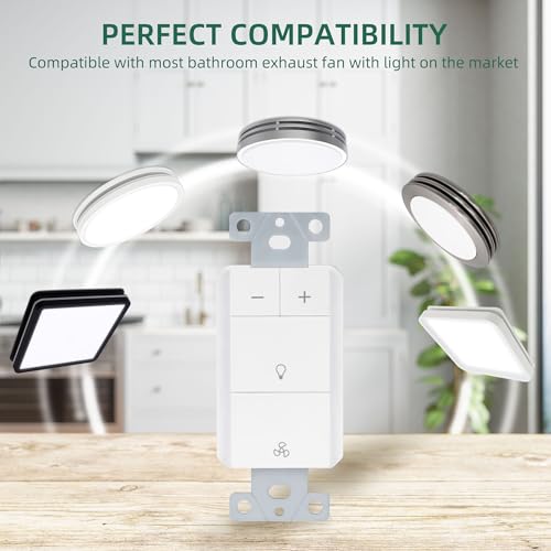 Akicon Dimmer Switch for Exhaust Fan with Light, Single Pole Fan Light Switch, Neutral Wire Needed, White