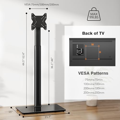 Universal TV Stand Monitor with Mount 100 Degree Swivel Height Adjustable and Tilt Function for 19 to 43 inch LCD, LED OLED TVs,Space Saving Standing Bedroom Living Room Corner,Black - size: 19"-43" SWIVEL FLOOR TV STAND (No SHELVES)