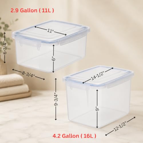 Lustroware Large Food Storage Containers with Lids, Set of 4 Airtight BPA-Free Latching Storage Bins with 4-Side Locking Lids for Rice, Flour, Pet Food and Pantry, Made in Japan