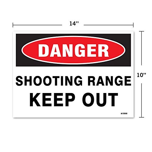 Danger: Shooting Range Keep Out, 14 x 10 Inch, Black/Red on White, Self-Adhesive Vinyl Sticker