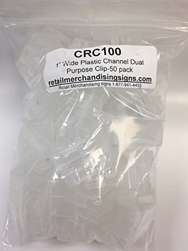 CRC100 - Plastic Channel Dual Purpose Clip 1 1/4" X 1" Business Store Signs (50 Pack) Cards Sold Separately