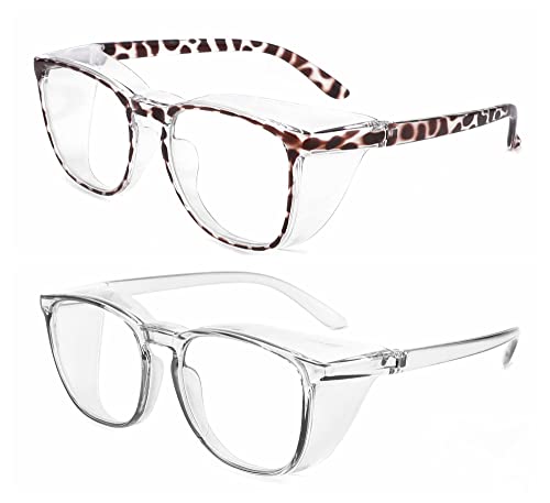 Alsenor Safety Glasses Anti Fog Goggles Protective Eyewear Blue Light Blocking Anti Dust UV Protection Glasses For Men Women (2 Pack(new-leopard+grey)) - color: 2 Pack (New Leopard + Grey)