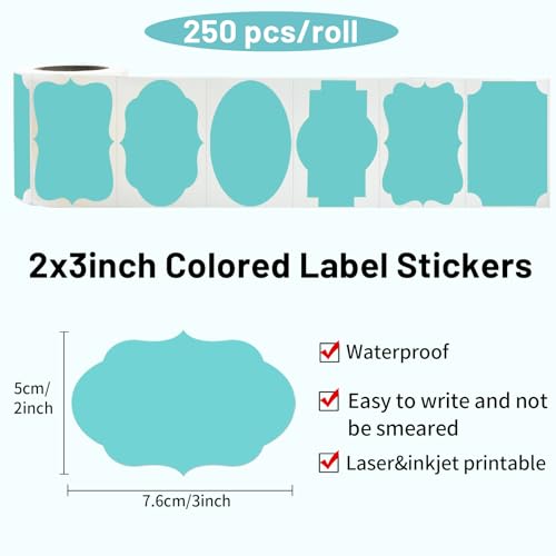 Blue Labels - 250 PCS 3" x 2" Fancy Shape Stickers for Storage Boxes or Food Jars - Holiday Tags - color: Blue, size: 2*3 inch