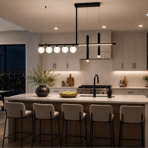 Siittoo Modern Linear Chandelier, LED Kitchen Island Pendant Light - color: 47 in/Black/6-lights-Dimmable