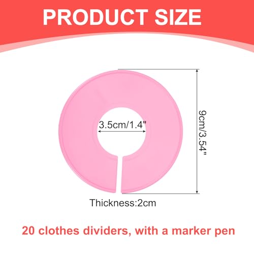 uxcell Clothes Dividers,20 Pack Round Closet Rack Dividers Clothing Rack Size Dividers Blank Labels with Marker Pen Writable & Reusable for Hanging Clothes Sorting Size, Pink - color: Pink