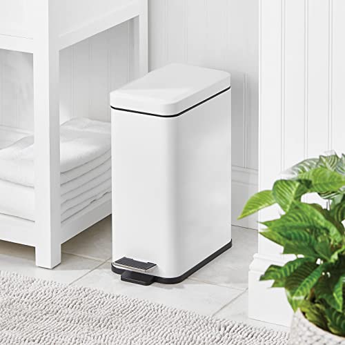 mDesign Pedal Bin — Waste Bin with Pedal, Lid and Plastic Bucket Insert for Bathroom, Kitchen, and Office — Metal Household Rubbish Bin with Ergonomic Design — White - color: White, size: 2.6 Gallon