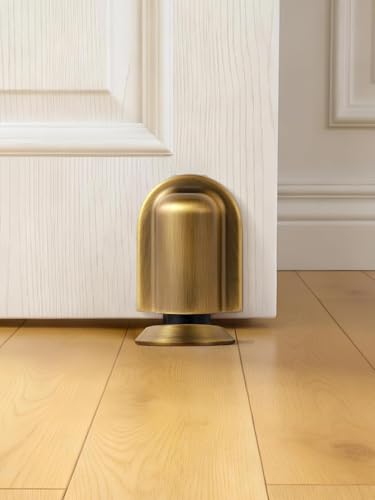 1 Pack Antique Brass Door Stopper Magnetic Door Cathc Floor Mounted Door Stop Keep Door Open with Screws and Adhesive No Drilling - color: Antique Brass