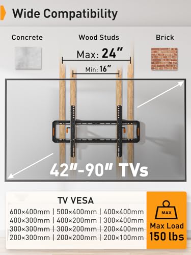 Perlegear Advanced Tilting TV Wall Mount for 42–90 inch TVs up to 150 lbs - size: Fits 42-90" TVs / Max 24" Wood Stud