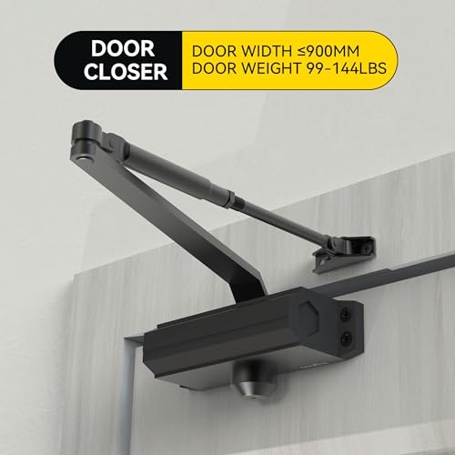 Automatic Door Closer Heavy Duty Spring Size 2 Hydraulic Aluminum Alloy UL 3-Hour Fire Rating Surface Mounted Home Commerical Door Closures Hold Open Adjust Speed Door Weights 88-144 Lbs - color: Black, size: Size2 Model 165 Hold Open-Door Weight 88-144 L