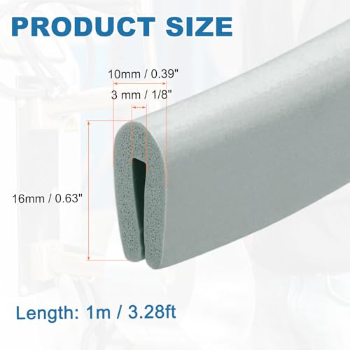 PATIKIL Rubber Edge Trim, 1/8"(3mm) x 3.3Ft Length EPDM U Channel Edge Protector U Shaped Gasket for 1-3mm Mirror Glass Protector, Gray (10x16mm) - color: Gray, size: 1/8"x3.3Ft(1-3mmx10x16mm)