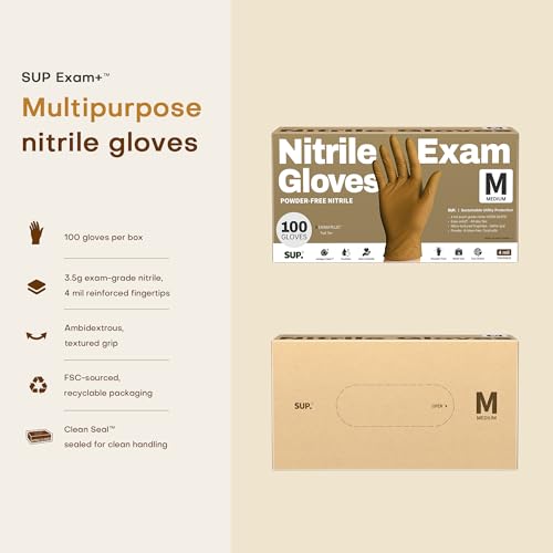 Supmedic SUP Exam Plus® Nitrile Gloves, Powder-Free Disposable, Trail Tan - color: Medium (Trail Tan 1000)