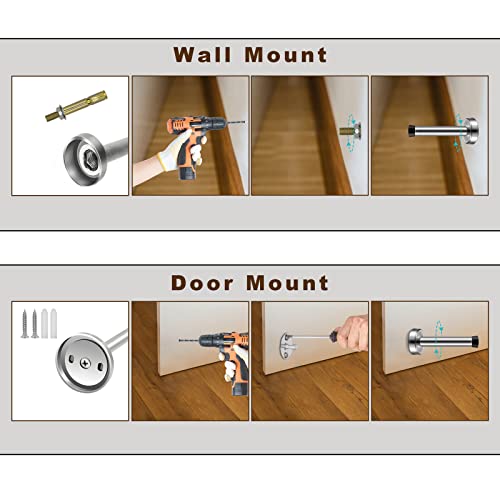 8 Inch Long Door Stop, Stainless Steel Extra Long Door Stopper, Wall Mounted, Brushed Nickel Solid Rigid Doorstop with Rubber Wall Protector Bumper, Silver