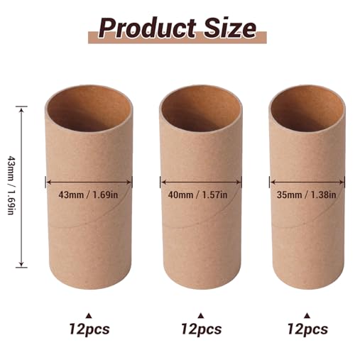 Czoynife Brown Cardboard Tubes for Crafts, 36Pack, Bulk Paper Rolls for Kids DIY, Classroom Art Supplies, Holiday Decor (1.38x3.98, 1.57x3.98,1.69x3.98) - color: Brown, size: 36Pack