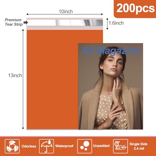 JinRuiKJ Poly Mailers 10x13 Inch, 200 Pcs Shipping Bags, Orange - color: Orange, size: 10*13inch 200pcs