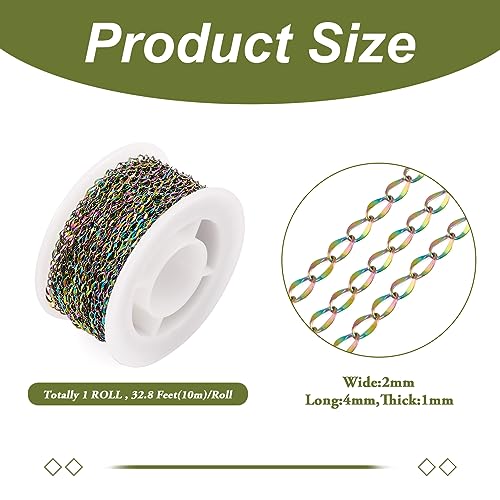 Craftdady 32 Feet Stainless Steel Link Twisted Curb Chains Multicolor Soldered Cable Cross Chains 3x2mm with Spool for Bracelet Necklace Earring Jewelry Making - color: Colorful, 3x2mm