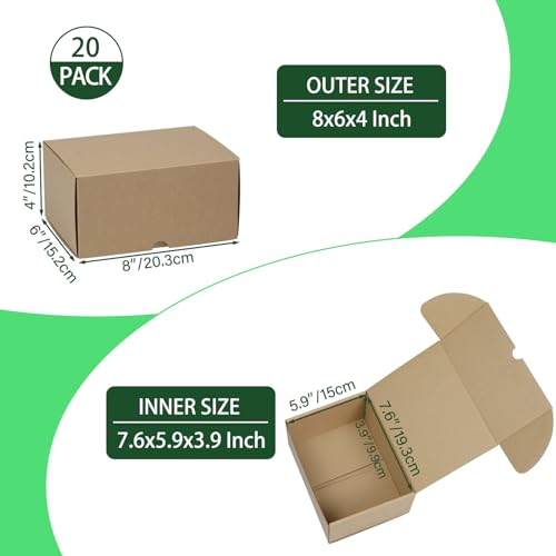 8x6x4 Inches Shipping Boxes Set of 20, Brown Corrugated Cardboard Box Literature Mailer for Packing Small Business - color: Brown, size: 8x6x4 - 20pcs