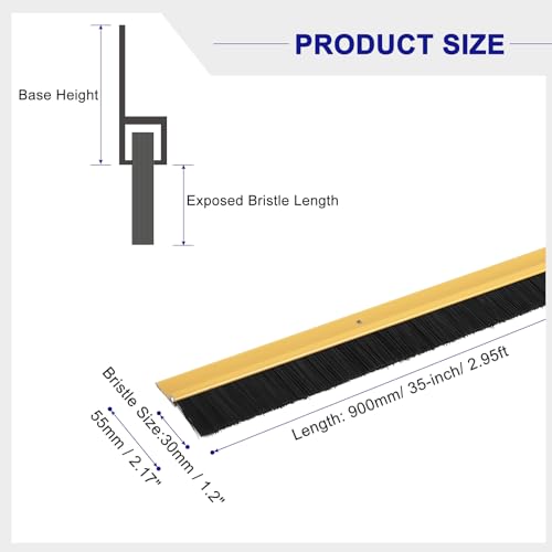 uxcell Door Brush Bottom Sweep H-Shape Aluminum Alloy Base with 1.2-inch PP Brush for Home, Industrial (35-inch L, Golden) - color: Gold, size: 35-inch x 1.2-inch