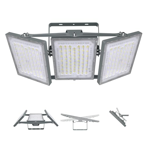 STASUN 2 Pack LED Flood Lights Outdoor(Black+Gray), 600W 60000lm 6000K Daylight White IP66 Waterproof, Commercial Parking Lot Lights, 3 Heads for Yard Street Stadium Outdoor Area Floodlight