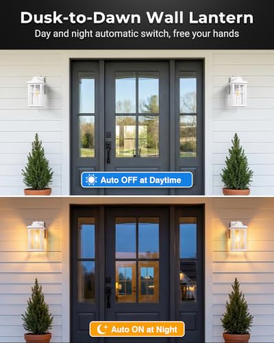 VIANIS White Dusk to Dawn Outdoor Wall Light Fixtures, UL-Listed - color: White, size: 1-Pack