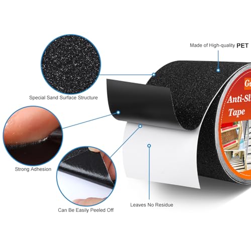Black Anti Slip Traction Tape, 8 Inch x 35 Feet Non-Slip Grip Adhesive Tape to Indoor or Outdoor Stair,Tubs, Boats, Safety Grip Tape Non Skid Roll for Stair Steps - color: Black(Width 8inch), size: 8 Inch x 35 Feet