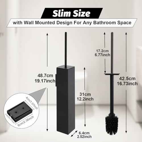 BGL Toilet Brush and Holder Set Matte Black Wall Mounted for Bathroom Square Design - color: Matte Black-wall Mount
