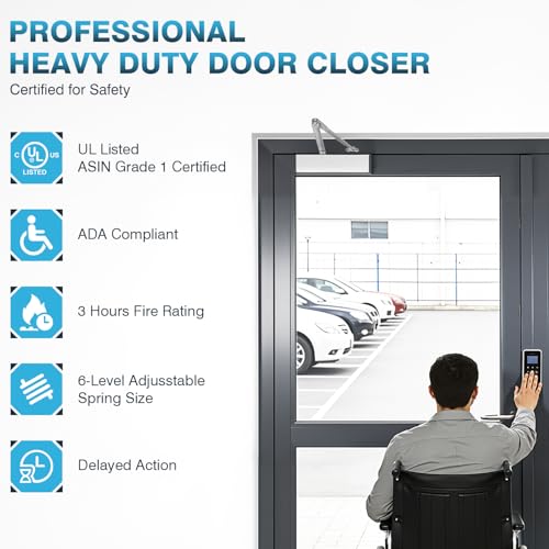 IRONWALLS Heavy Duty Hydraulic Door Closer Commercial Surface Mount Silver - color: Silver