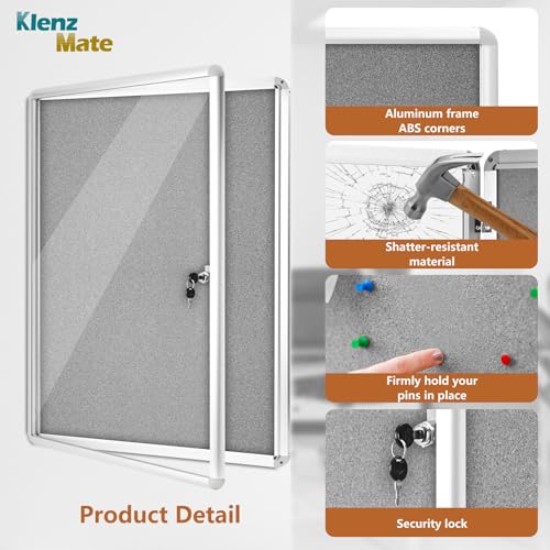 38"x28" Enclosed Bulletin Board Tamper-Proof Dispaly Case, Grey Fabric - color: Silver Frame / Grey Felt, size: 38" x 28"