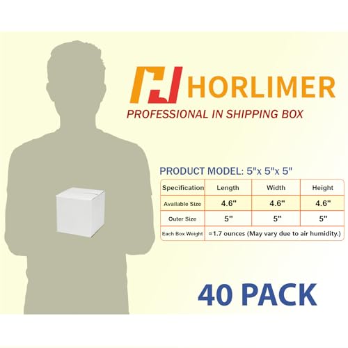 HORLIMER 40 Pack 5x5x5 Shipping Boxes, White Corrugated Cardboard Box for Mailing, Packaging, Small Business - color: White, size: 5" x 5" x 5"