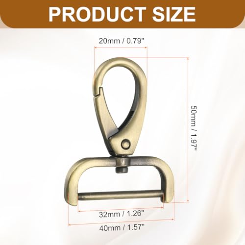 HARFINGTON 2Pcs Detachable Snap Hook Swivel Clasp 1 1/4" D Ring with Swivel Lobster Claw Clasps Hook for Purse Strap Keychain Bag DIY Craft, Brass - color: Brass, size: 1 1/4"