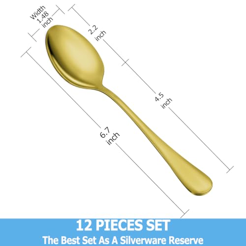 12 Pcs Gold Teaspoons Set, Stainless Steel Spoons Silverware, 6.7 Inch - color: Gold