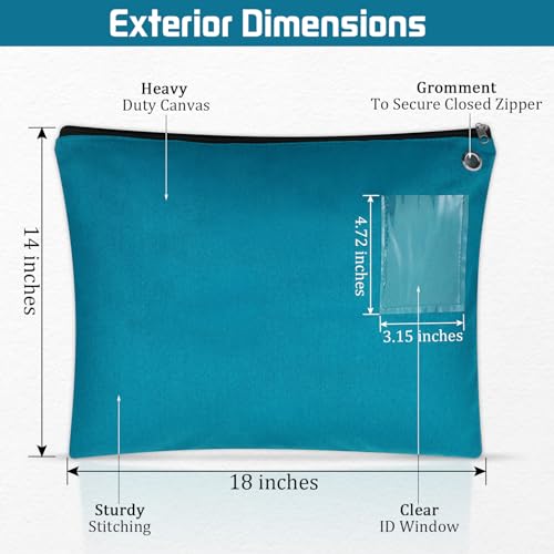 2 Pcs Canvas Mail Zipper Bags 18" x 14", Teal - color: Teal