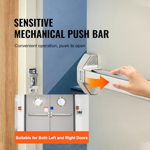 VEVOR Door Push Bar Panic Exit Device, 31” Stainless Steel Commercial Emergency Exit Door Push Bar with Exterior Lever and 3 Keys, Emergency Exit Door Hardware for 30"-36" Metal Wood Door - size: 31.9" x 6" x 2.6"
