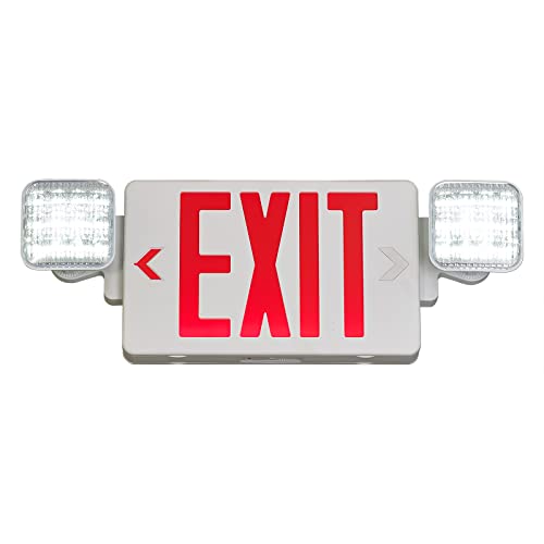 TANLUX Red Exit Sign with Emergency Lights, LED Emergency Exit Light with Battery Backup, UL Listed, AC 120/277V, Commercial Emergency Lights Combo for Business - 1 Pack - color: White Housing+Red Letter, size: 1 Pack