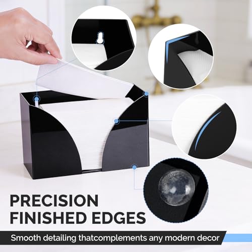 Black Paper Towel Dispenser Countertop,Napkin Dispenser,Acrylic Bathroom Guest Towel Holder for Table,Can Wall-Mount C-Fold,Z-Fold,Trifold Paper Hand Towel Dispenser for Bathroom Home and Commercial