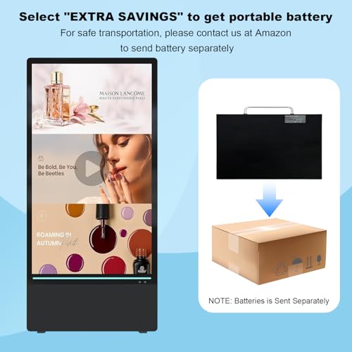43 inch Outdoor Mobile Digital Signage Display, LCD IP65 Waterproof Advertising Display Kiosk with Rechargeable Battery, Brightness Auto-Adjustment and Impact Resistant Screen - size: 43-inch without Road Case