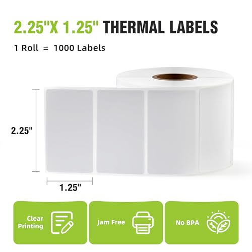 2.25" x 1.25" Direct Thermal Labels-Perforated Barcodes, Shipping, Address Label Paper, Durable Self-Adhesive Thermal Printer Stickers, Compatible with Zebra & Rollo Printers (1 Roll,1000 Labels/Roll) - size: 2.25" x 1.25"