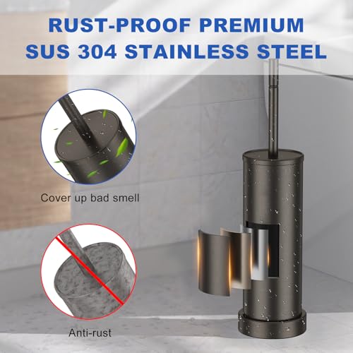Brushed Nickel Toilet Brush and Holder Set, 304 Stainless Steel Toilet Brush for Bathroom, Heavy Duty Toilet Bowl Brush with Holder, Removable Inner Bowl and Splash Protection, Long Handle - color: Gray
