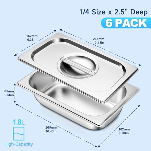 Hotel Pans With Lids 1/4 Quarter Size 2.5 Inch Stainless Steel Food Pans - color: 1/4 Size, size: 2.5" Deep