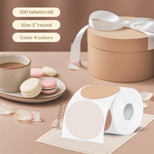 Thermal Label,3 Inch Beige Gradient Round Thermal Printer Sticker,Self-Adhesive Round Direct Thermal Labels,Thermal Stickers for DIY Logo Design,Name Tag (300 Labels/1 Roll) - color: Beige Gradient, size: 3 inches