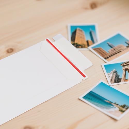 SINJEUN 200 Pack Rigid Mailers, 250 gsm Self Seal White Cardboard Envelopes, Stay Flat Envelopes for Files, Photos, Pictures, Papers