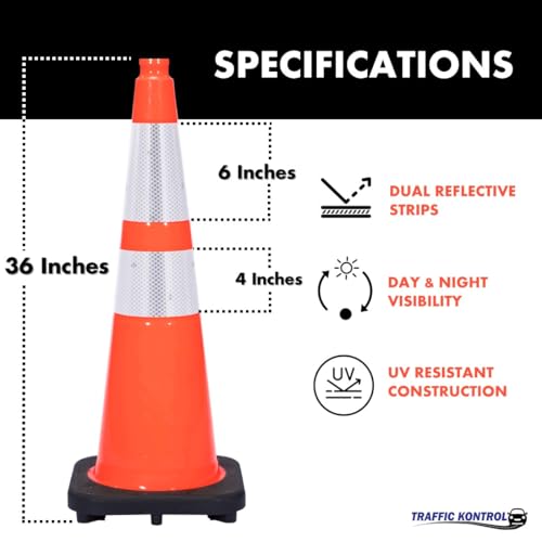 32 Pack 36" Inch Orange Traffic Safety Cones with Dual Reflective Collars - High Visibility Industrial Pylons Traffic Cones for Road, Parking Lots, Driving, Construction - size: 32 Cones