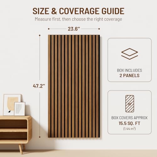 Amsleekey 2-Pack 47.2″x23.6″ Acoustic Wood Slat Wall Panels, 4 Hooks, Teak - color: Teak, size: 47.2 x 23.6 in - 2 pcs