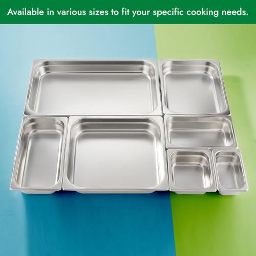HECMAC 6 Pack Anti-Jam Hotel Pans, Full Size 4 Inch Deep, Heavy Duty, Commercial Stainless Steel Chafing Steam Table Pan, Catering Storage Metal Food Pan, 23 Gauge - size: Full Size, 4" Deep