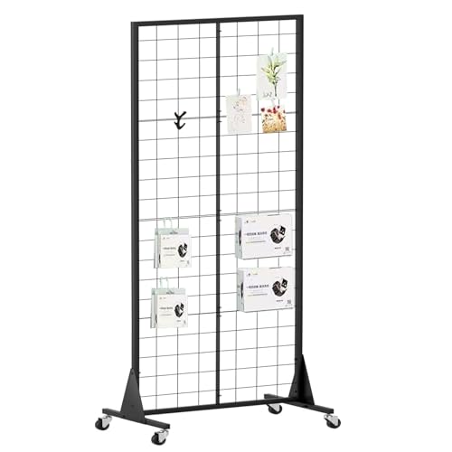 Gridwall Panel Display Stand, 2'x5.5' Heavy Duty Floor Standing Rack with Detachable Girdwall, Movable Silent Wheel, Easy to Transport, Ideal for Retail & Craft Fairs - color: 1
