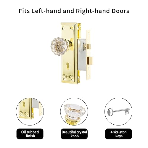Mortise Lock Set for Interior Door with Crystal Glass Door Knobs - color: Polished Brass/Gold, size: Interior Mortise