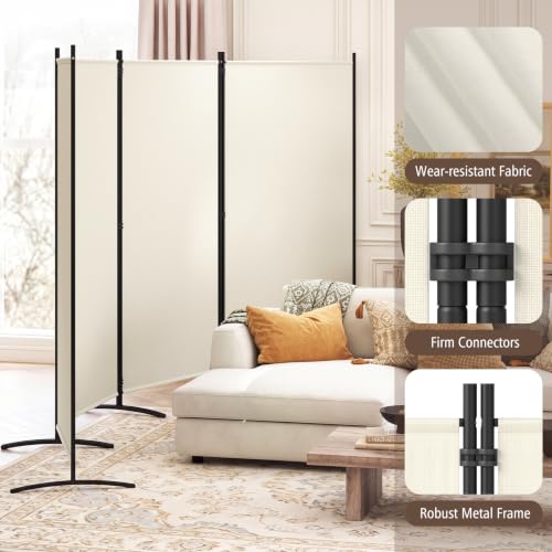 GIANTEX 4-Panel Room Divider, Folding Privacy Screen, 136" x 71", Beige - color: Beige, size: 136"W x 71"H (4 Panel)