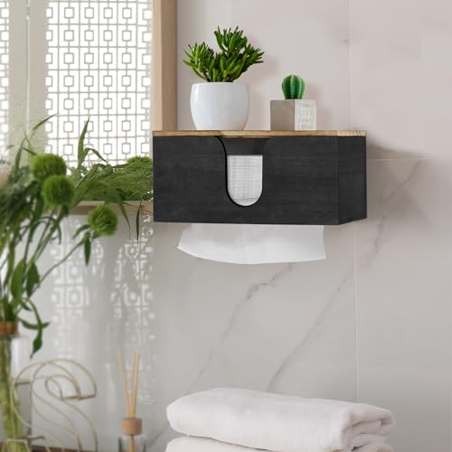 Solid Wood Paper Towel Dispenser Wall Mounted, Folded Paper Towel Holder with Lid, Commercial C-Fold, Z-Fold, Trifold Hand Paper Towel Holder Dispenser for Bathroom Kitchen Office - color: Black, Pack of 2